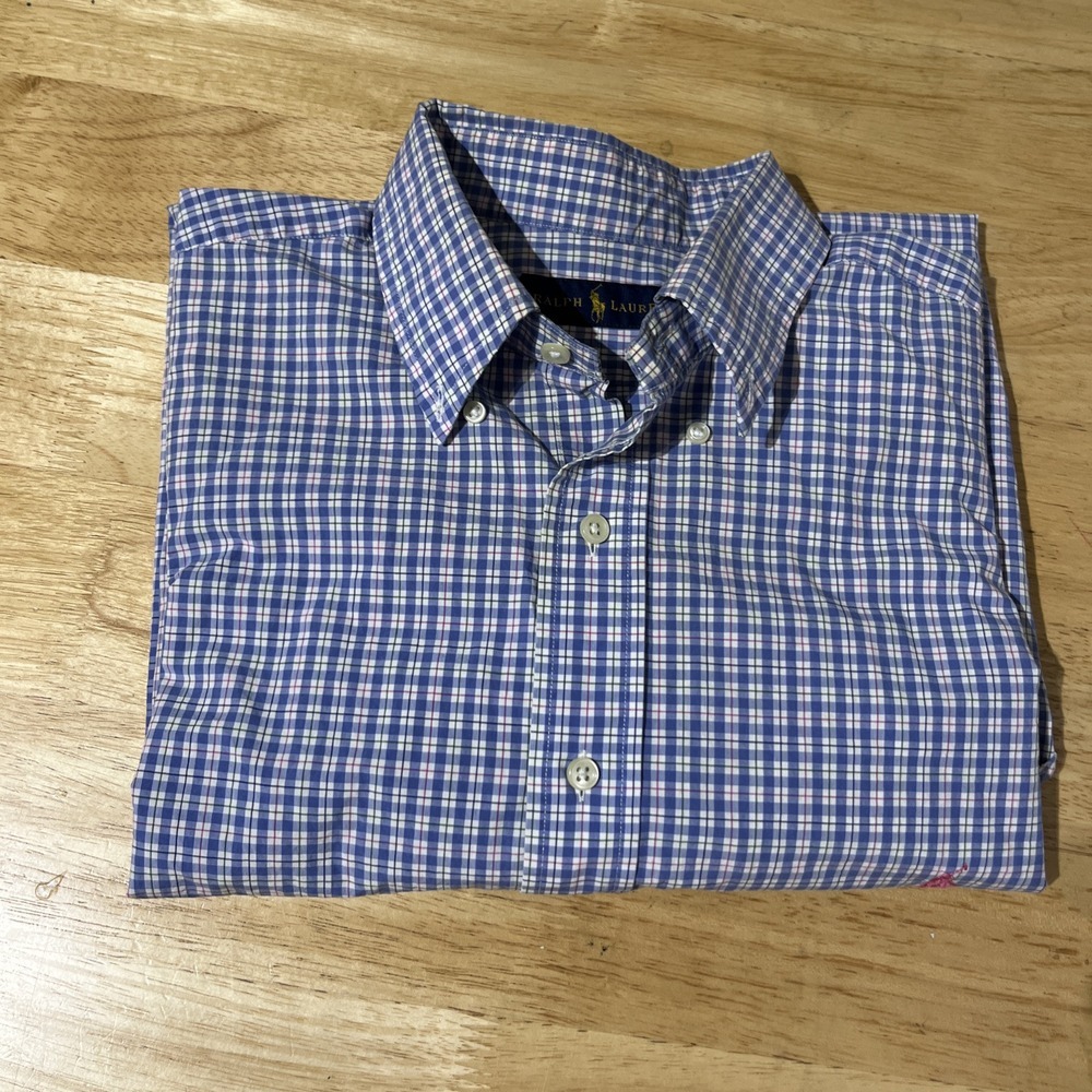 Polo Ralph Lauren Mens Size LT pink and blue Stripe Dress‎ Shirt